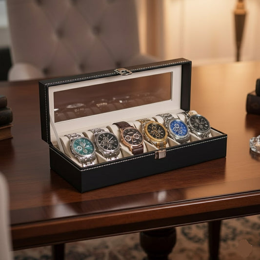 6 Slot Leather Watch Organizer Box